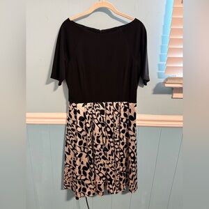 Coldwater Creek Black Top with Cream Abstract Leaf Print Midi Dress